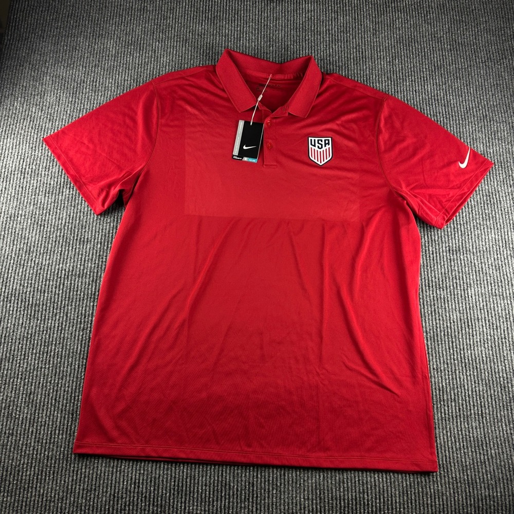 Nike Golf US Soccer Federation USA Red Dri-FIT Polo Shirt 725518-687 Mens 2XL